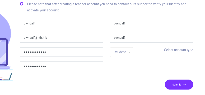 Certificate registration form